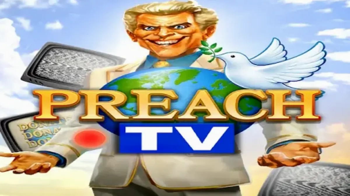 Interface do slot Preach TV com temática de estúdio de televisão retrô